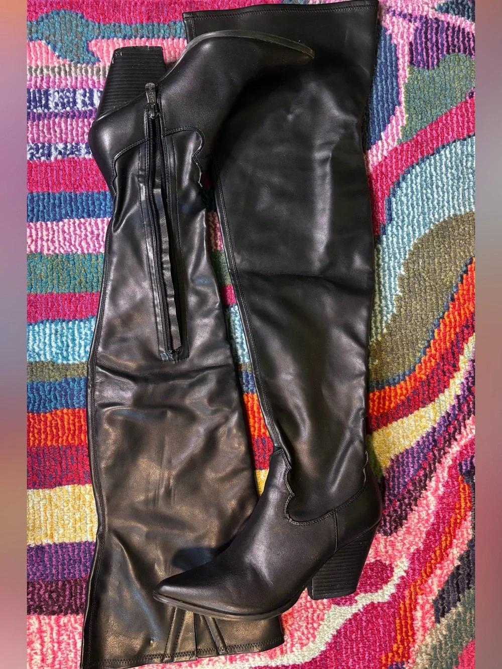 Cape Robbin Black Thigh High Faux Leather Cowboy Boots - Size 6